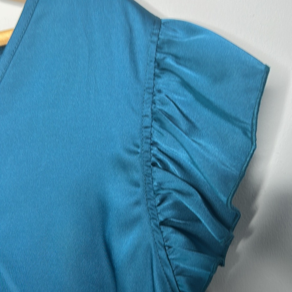 NWT Teal Green Flutter Ruffle Sleeve Blouse XL - Picture 4 of 6